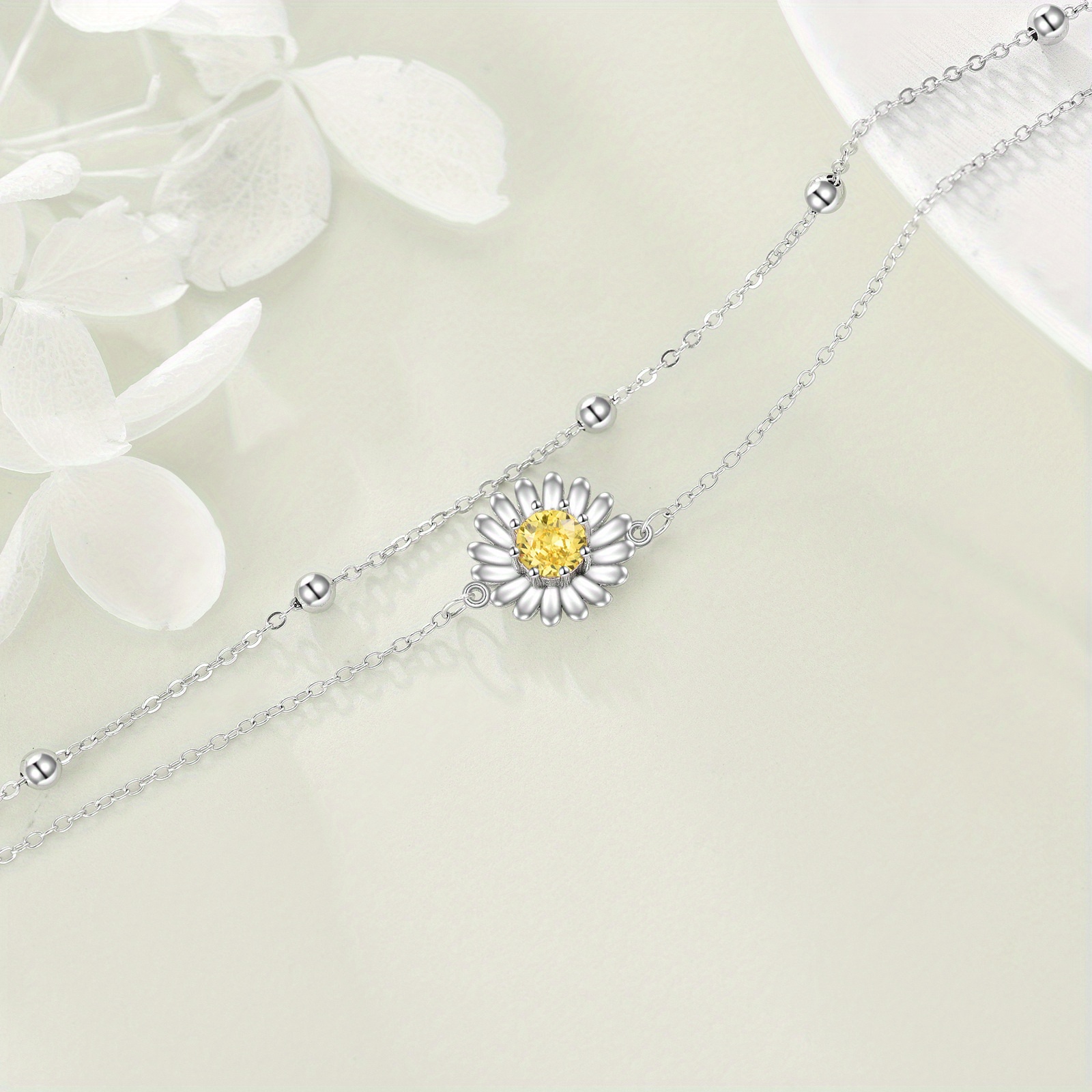 Sterling Silver Daisy Anklets Layered Chain Bracelets